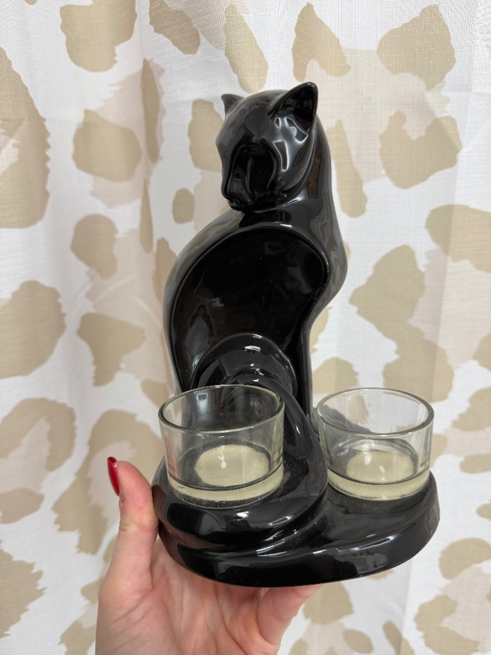 Rare Yankee Candle Ceramic Black Cat Double tea light